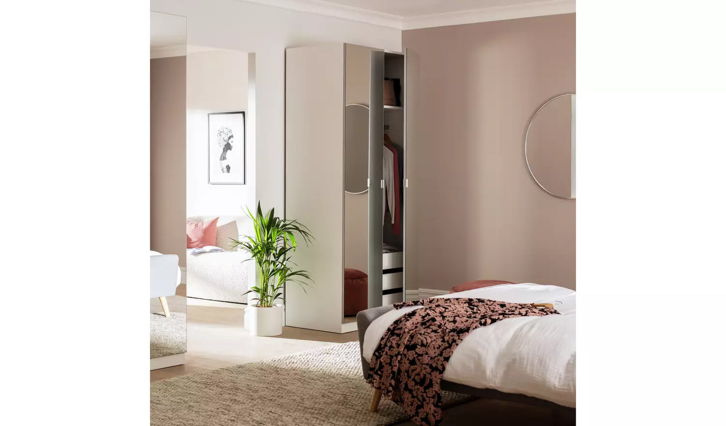Habitat Munich 2 Door Mirror Wardrobe - White