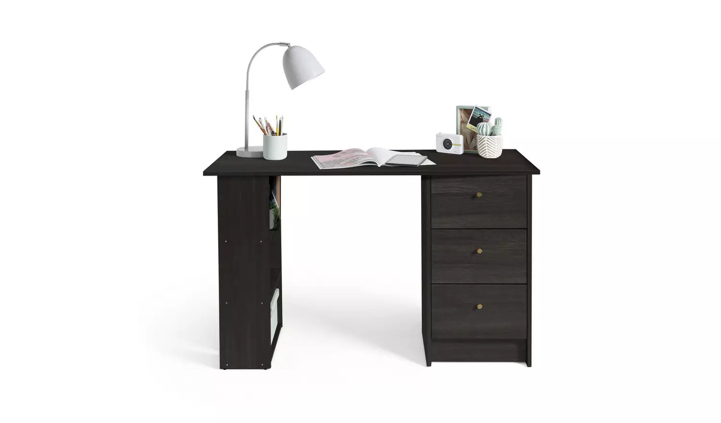 Assembled Malibu 3 Drawer Office Desk - Black & Brown