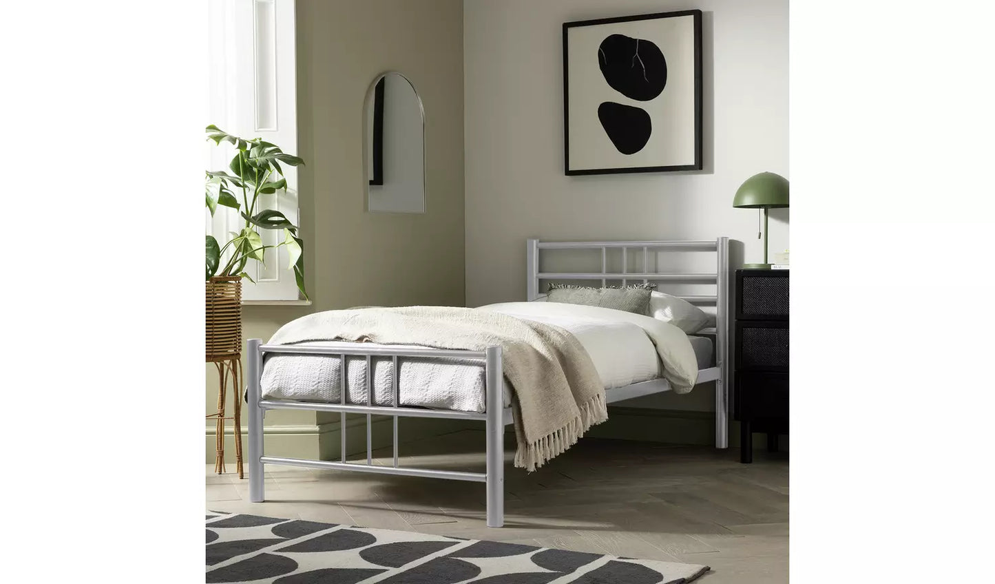 Atlas Single Metal Bed Frame - Silver