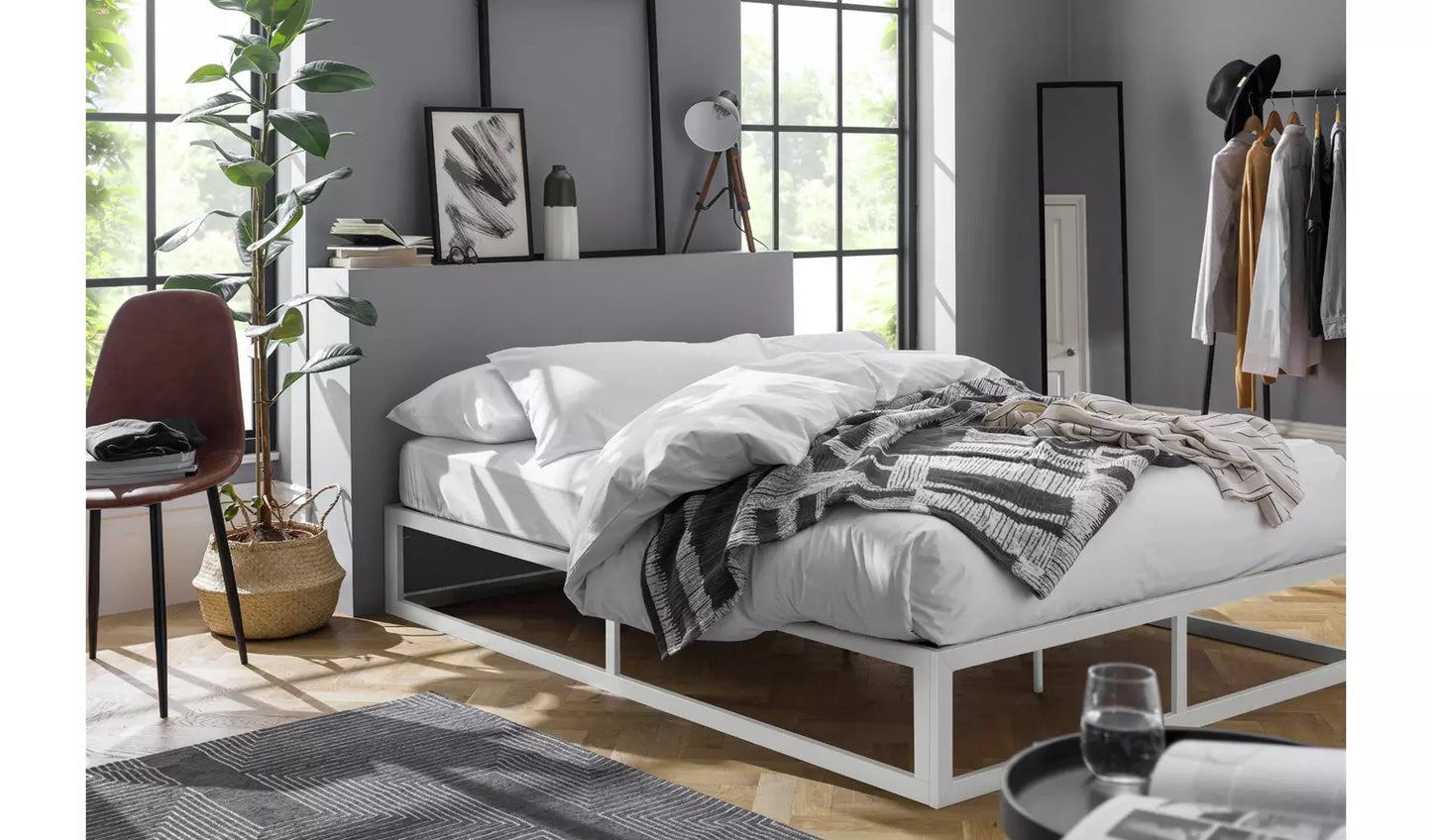 Assembled Habitat Platform Double Metal Bed Frame - White