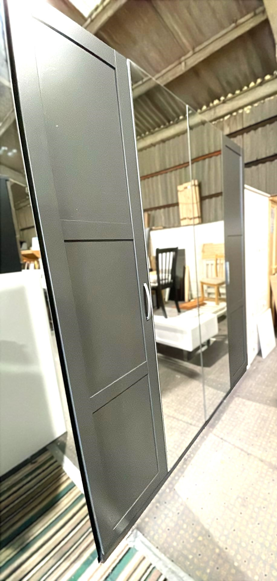 Assembled Munich Panelled 4 Door Mirror Wardrobe - Anthracite