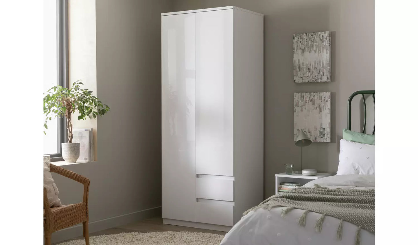Jenson 2 Door 2 Drawer Tall Wardrobe - White Gloss