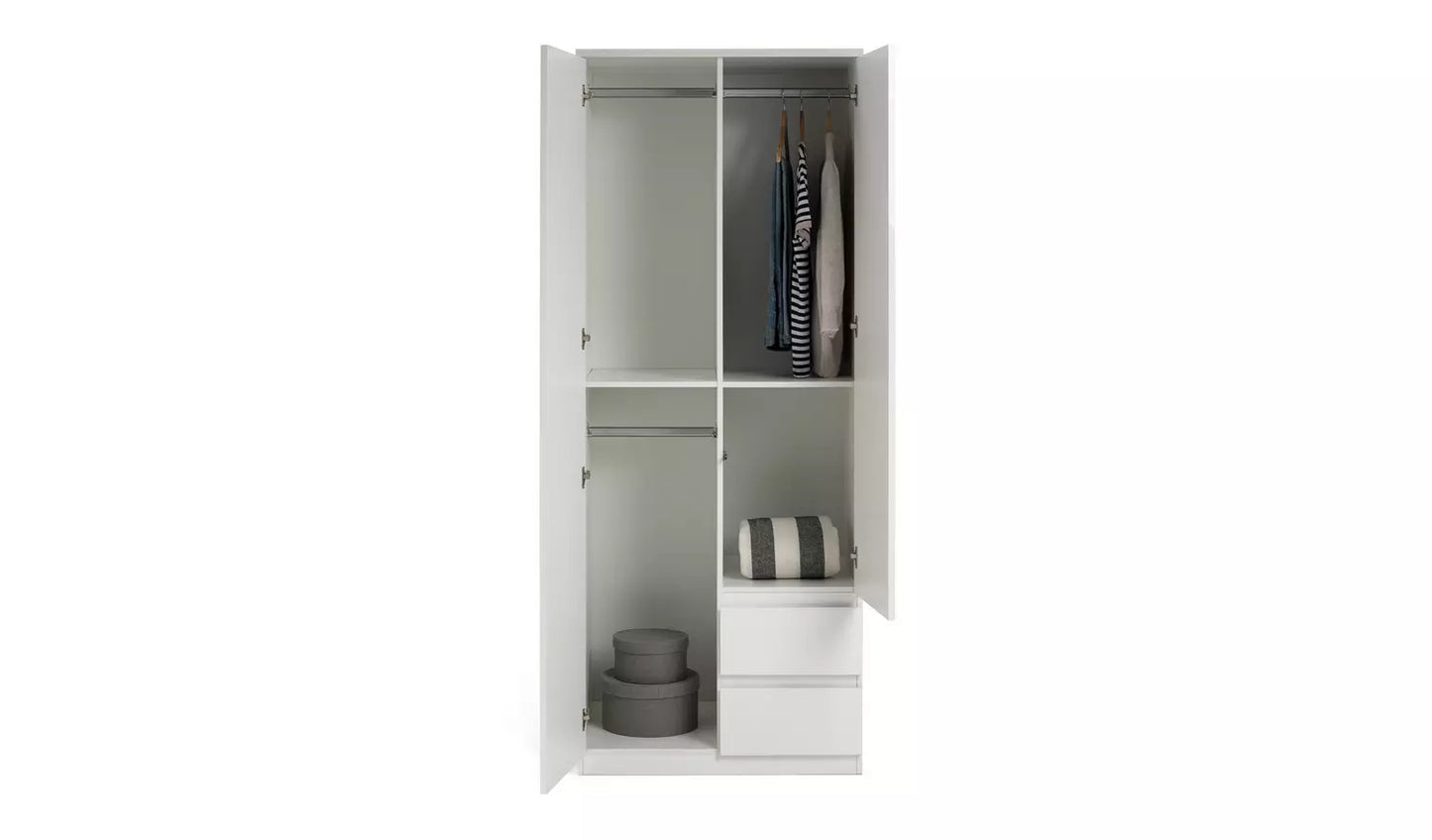Jenson 2 Door 2 Drawer Tall Wardrobe - White Gloss