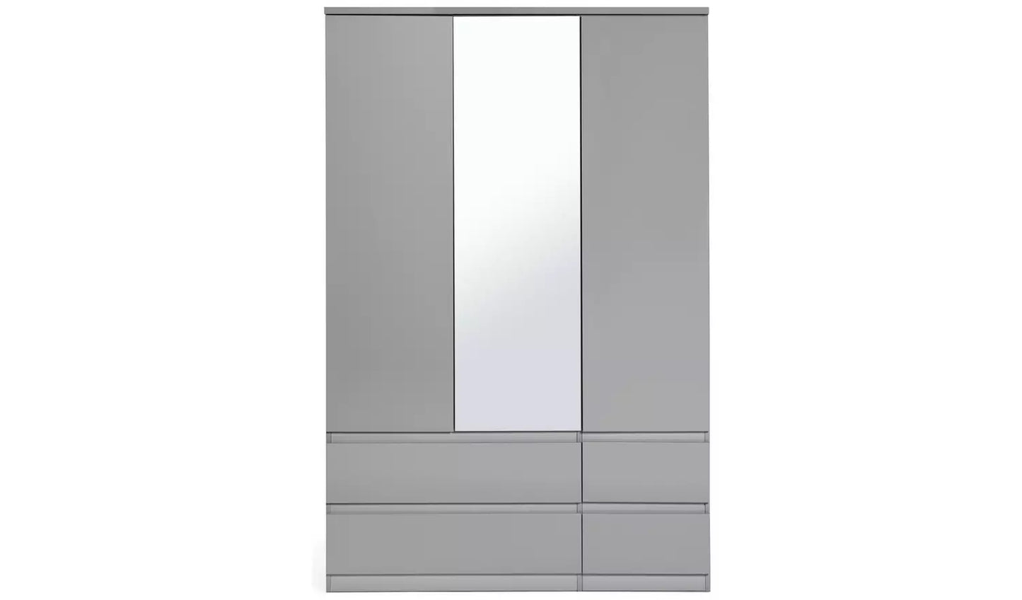 Habitat Jenson 3 Door 4 Drawer Mirror Wardrobe - Grey Gloss