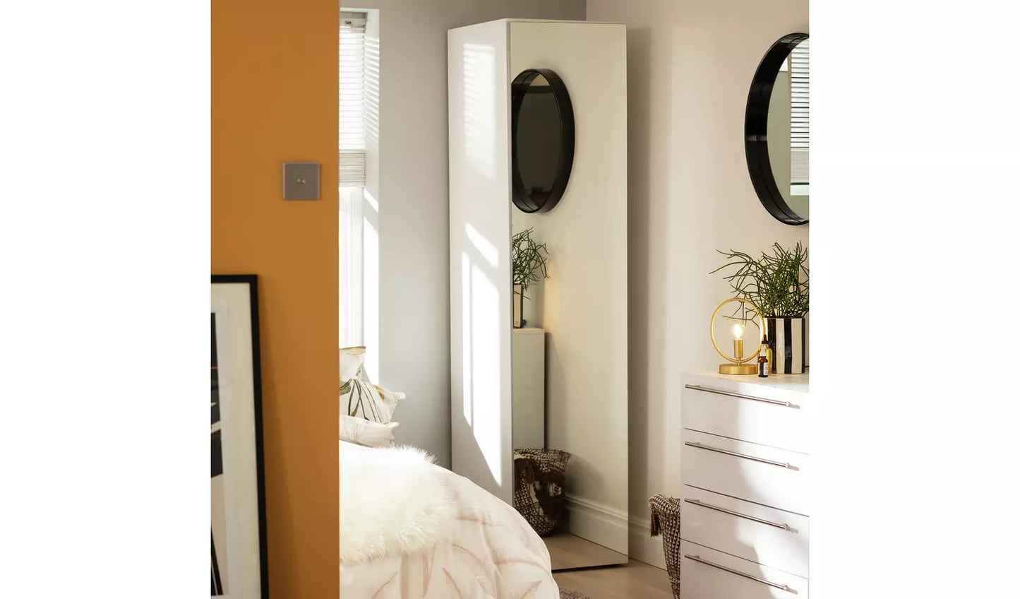 Atlas 1 Door Mirrored Tall Wardrobe - White