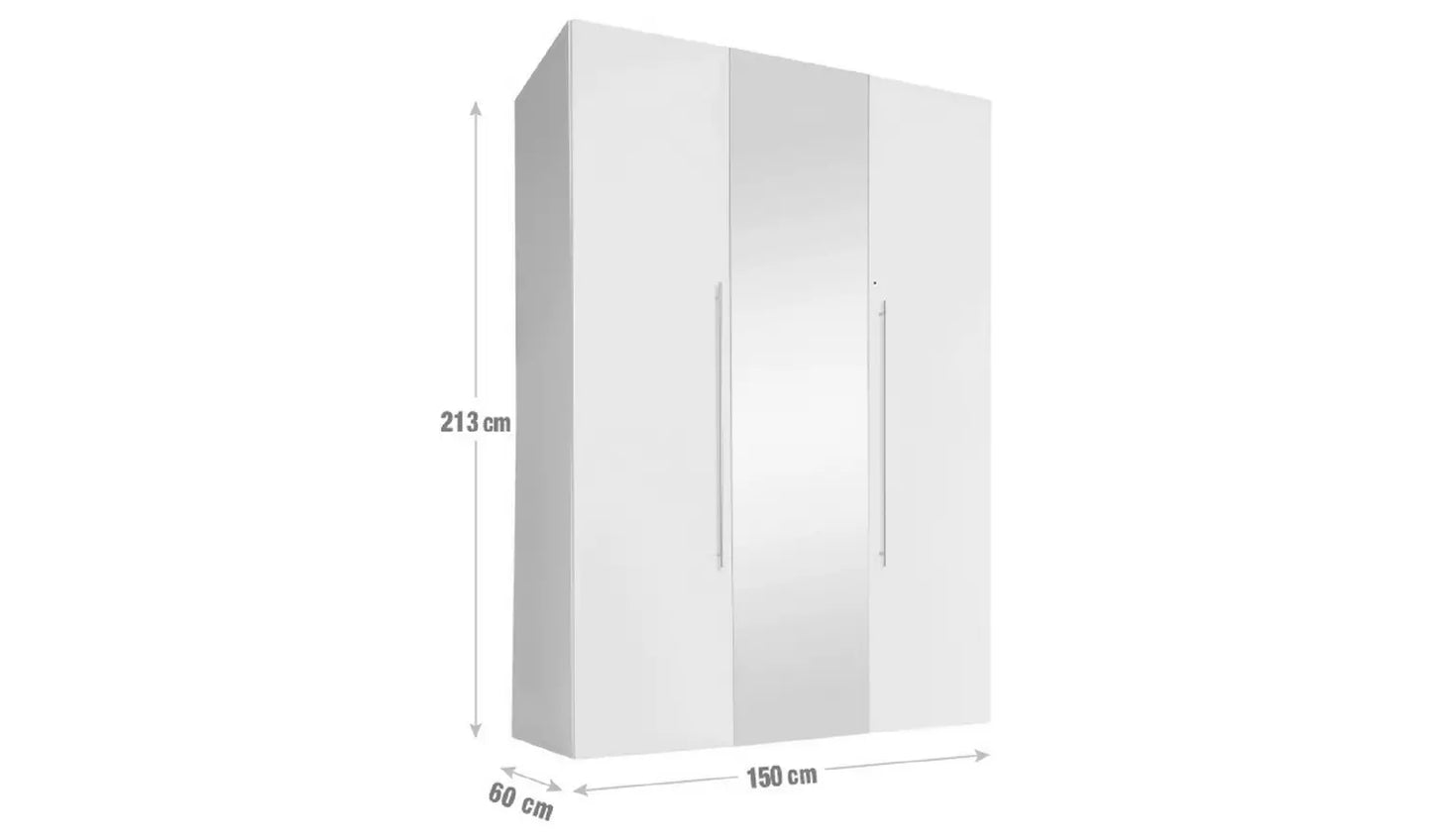 Assembled Habitat Atlas 3 Door Mirrored Tall Wardrobe - White