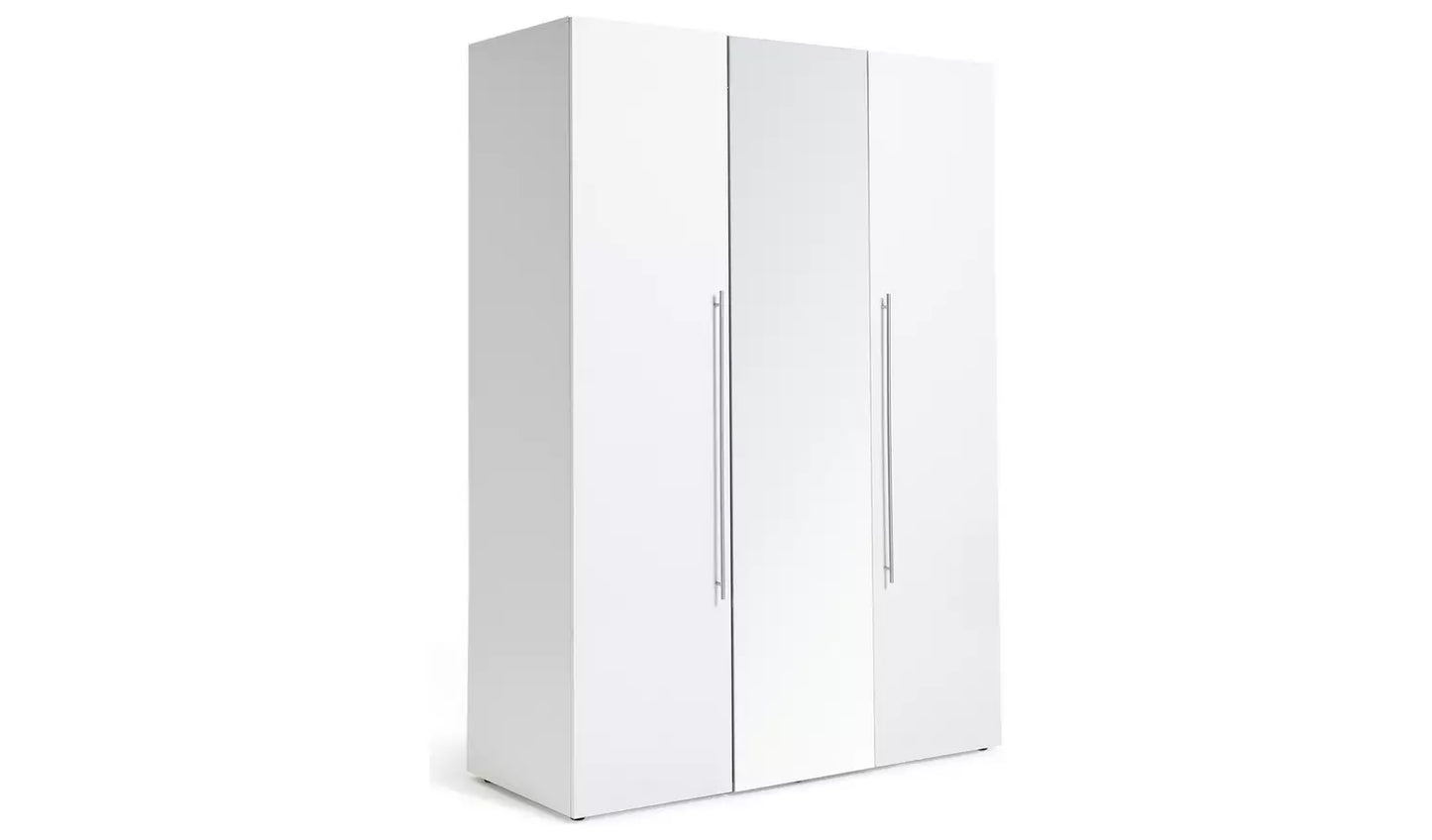 Assembled Habitat Atlas 3 Door Mirrored Tall Wardrobe - White