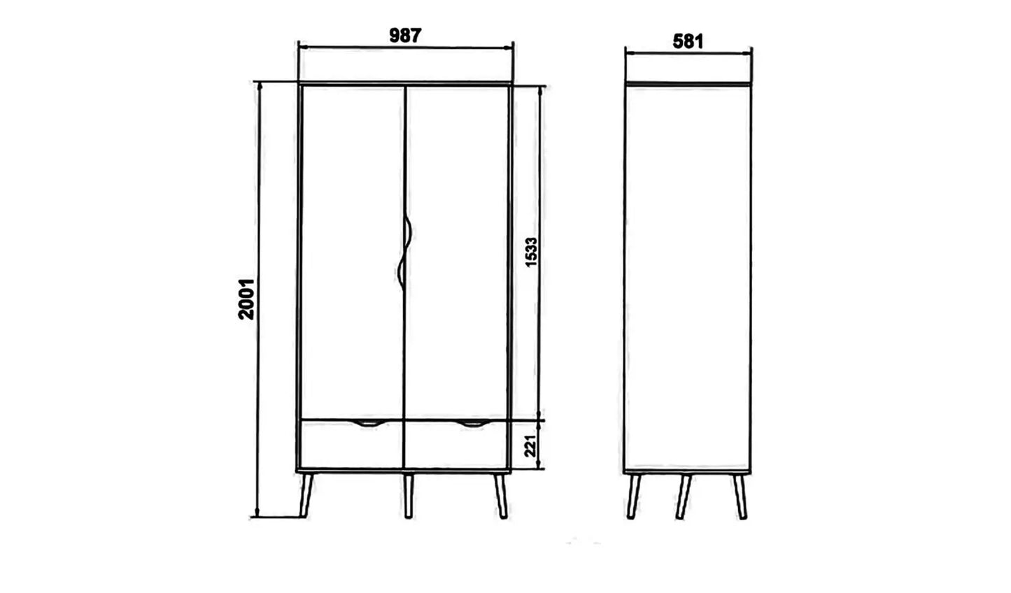 (Damage) Assembled Tvilim Oslo 2 Door 2 Drawer Wardrobe - White and Oak