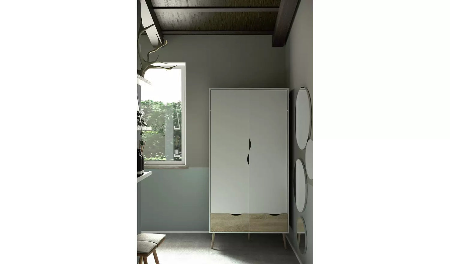 (Damage) Assembled Tvilim Oslo 2 Door 2 Drawer Wardrobe - White and Oak