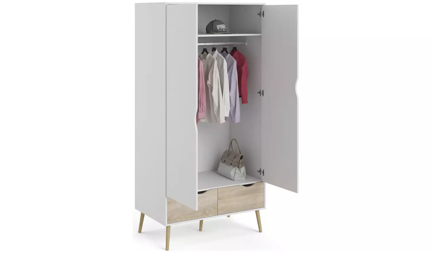 (Damage) Assembled Tvilim Oslo 2 Door 2 Drawer Wardrobe - White and Oak