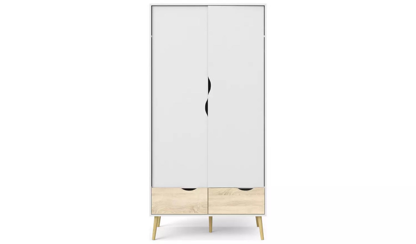 (Damage) Assembled Tvilim Oslo 2 Door 2 Drawer Wardrobe - White and Oak