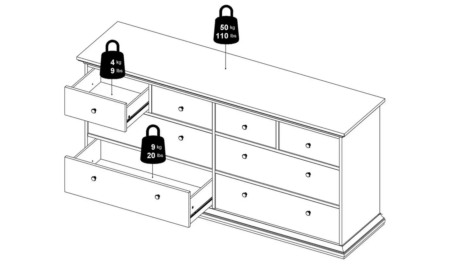Tvilum Paris 8 Drawer Chest - White