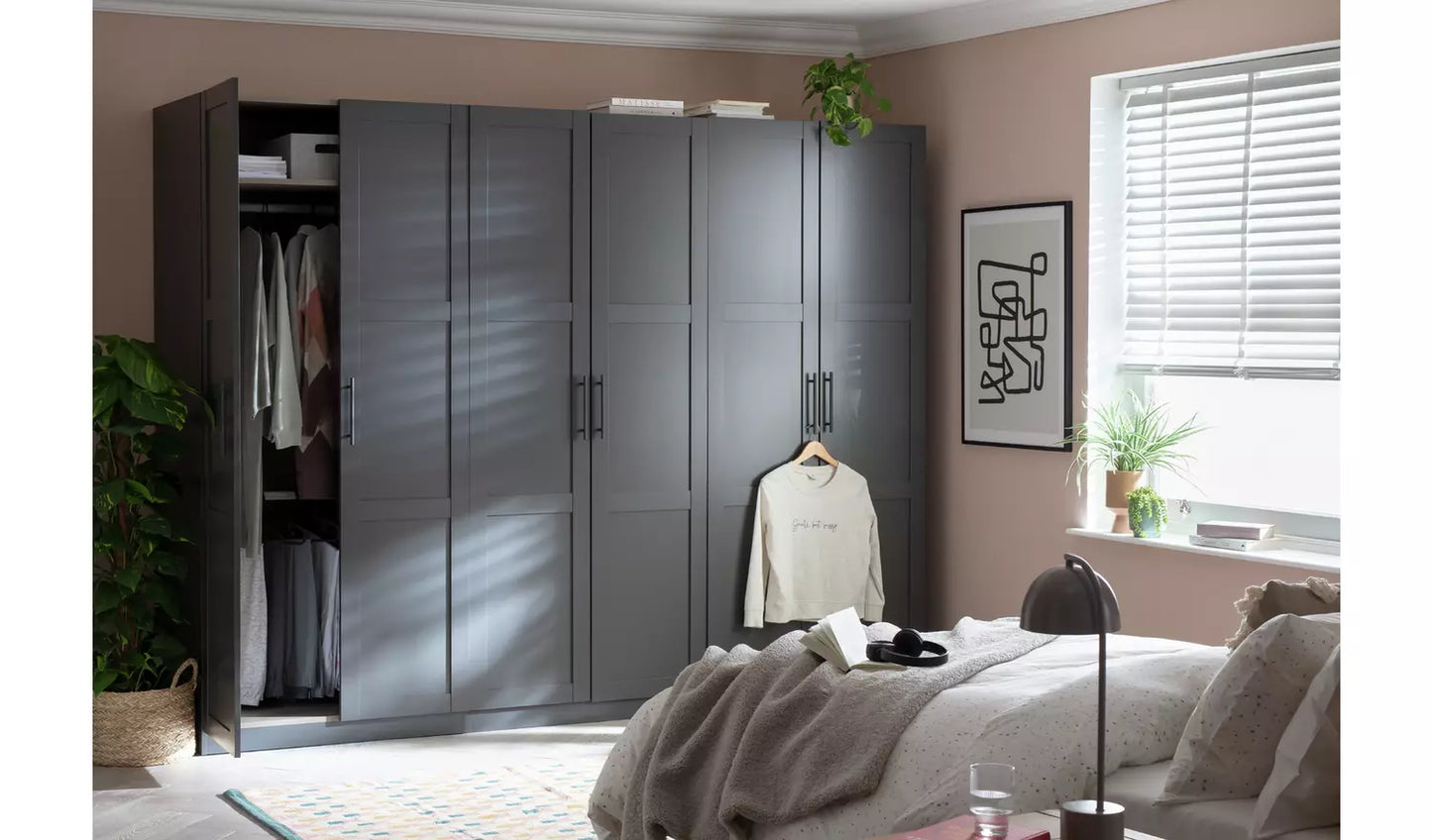 Habitat Munich Panelled 6 Door Wardrobe - Anthracite