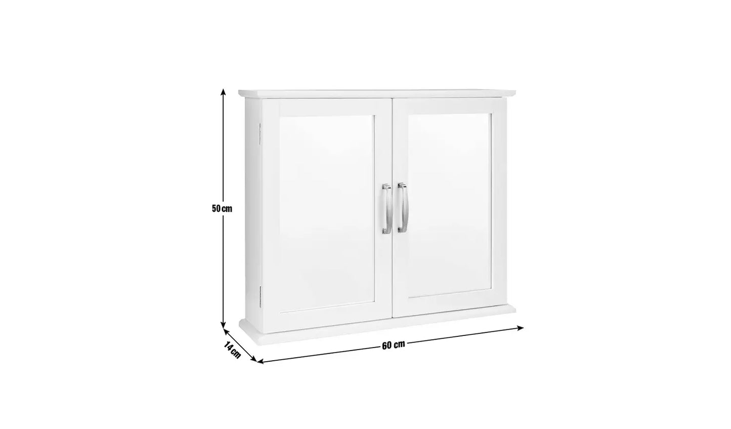 Assembled Tongue & Groove 2 Door Mirrored Cabinet - White