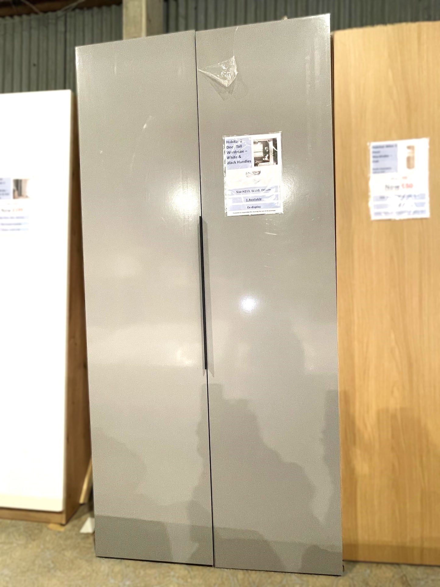 Assembled 2 Door Tall Wardrobe - Grey