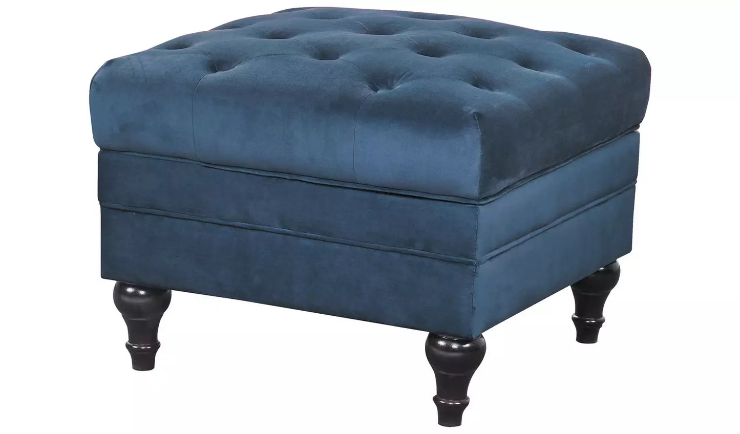 Assembled Habitat Chesterfield Velvet Storage Footstool - Blue