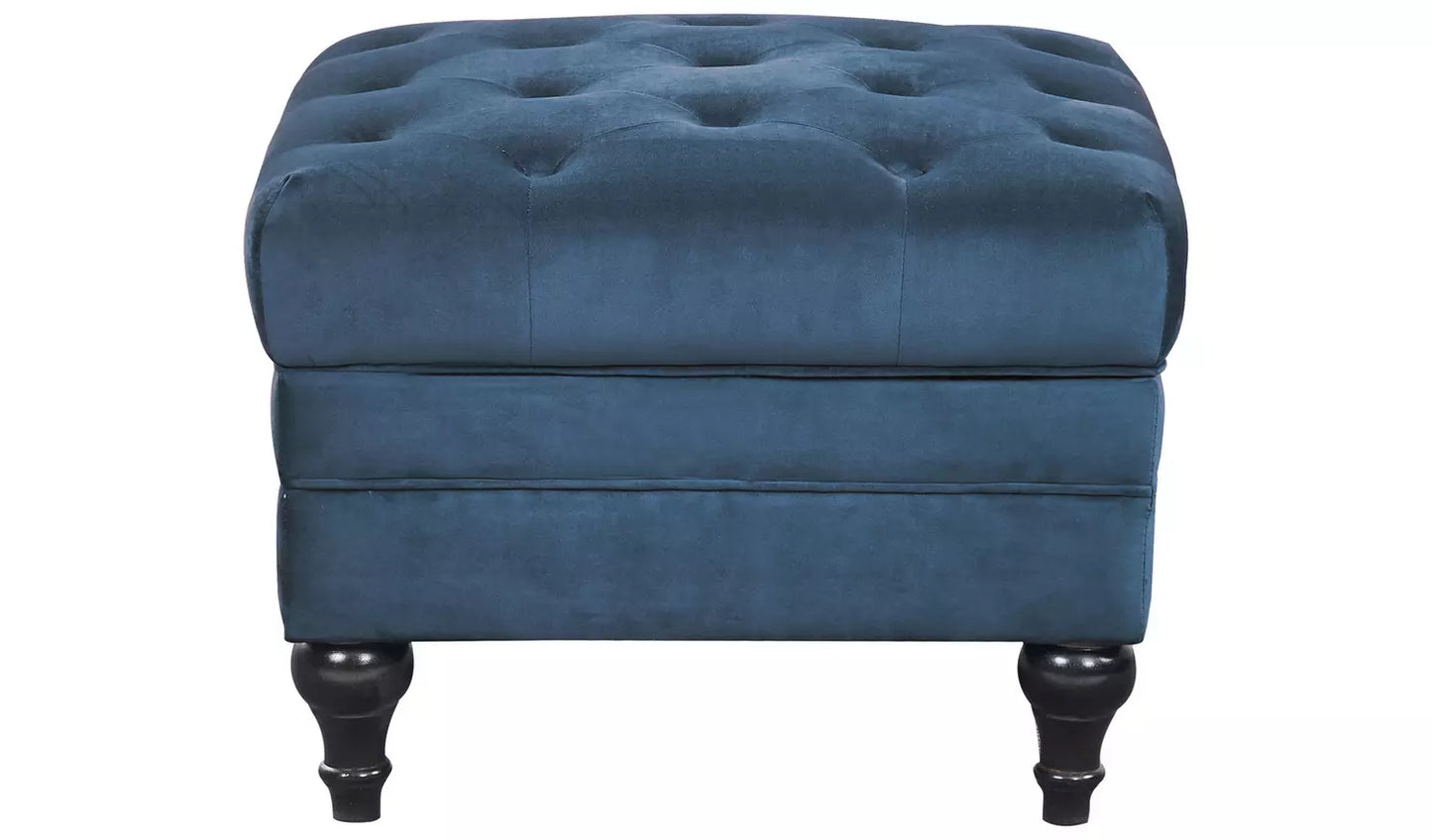 Assembled Habitat Chesterfield Velvet Storage Footstool - Blue