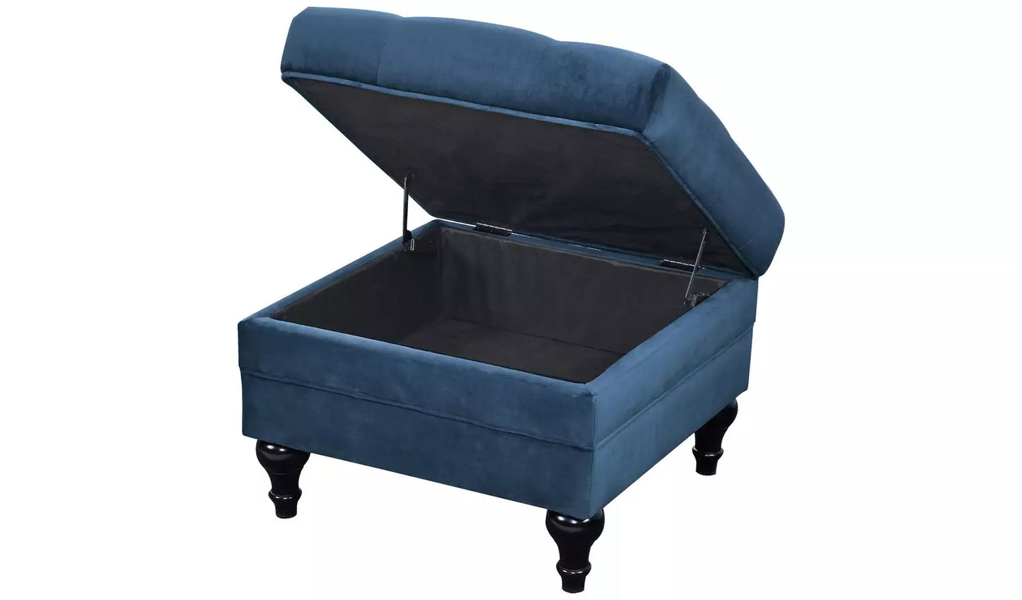 Assembled Habitat Chesterfield Velvet Storage Footstool - Blue