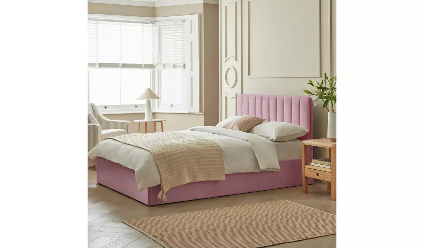 Pandora Double End Lift Ottoman Bed - Pink