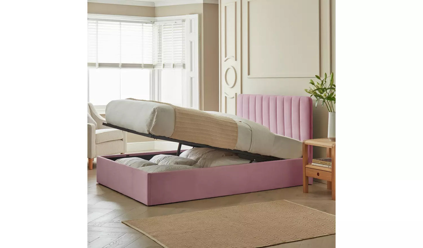 Pandora Double End Lift Ottoman Bed - Pink