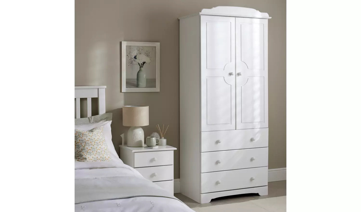 Assembled Nordic 2 Door 3 Drawer Wardrobe - White