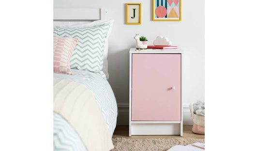 Kids Malibu 1 Door Bedside Table - White & Pink