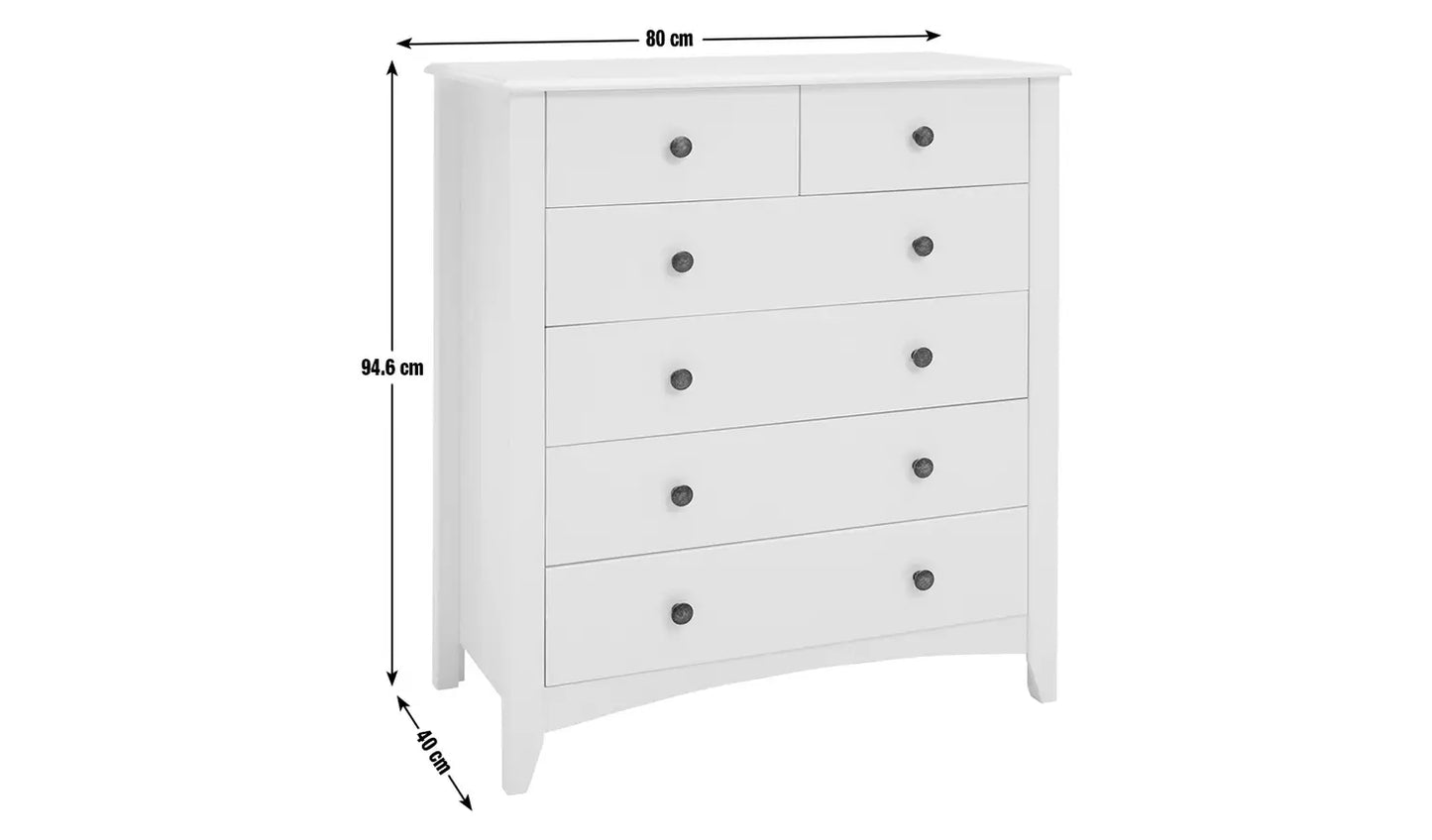 Assembled Slim 6 Drawer Chest - White