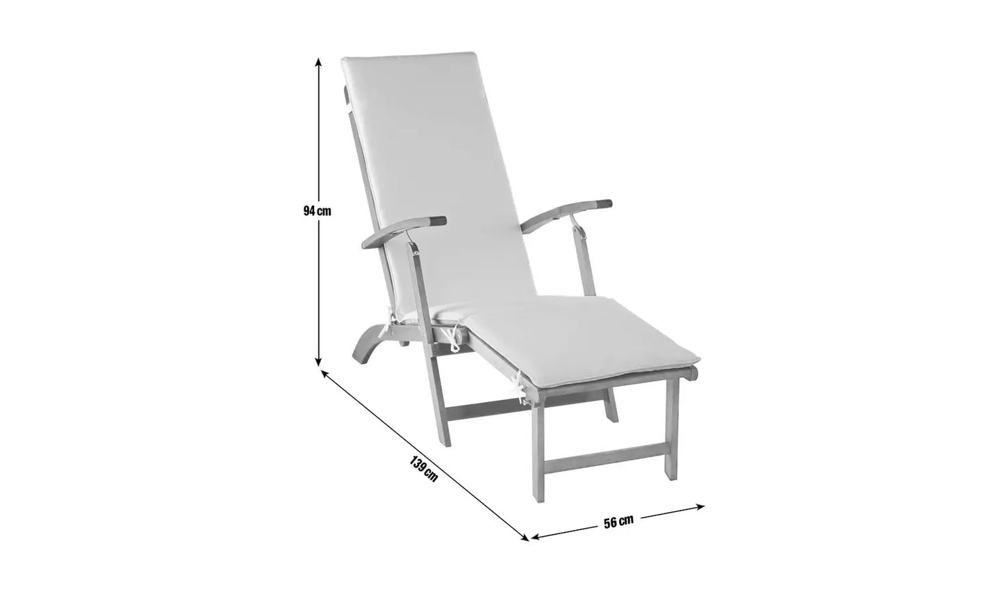 Folding Wooden Sun Lounger - Cream