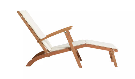Folding Wooden Sun Lounger - Cream