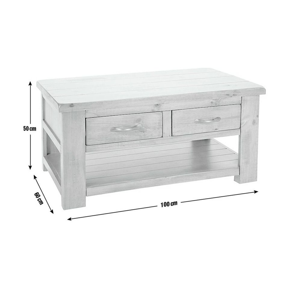 Assembled Arizona 2 Drawer 1 Shelf Solid Pine Coffee Table