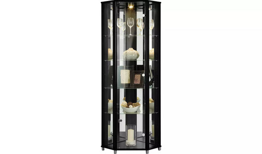 1 Glass Door Corner Display Cabinet - Black