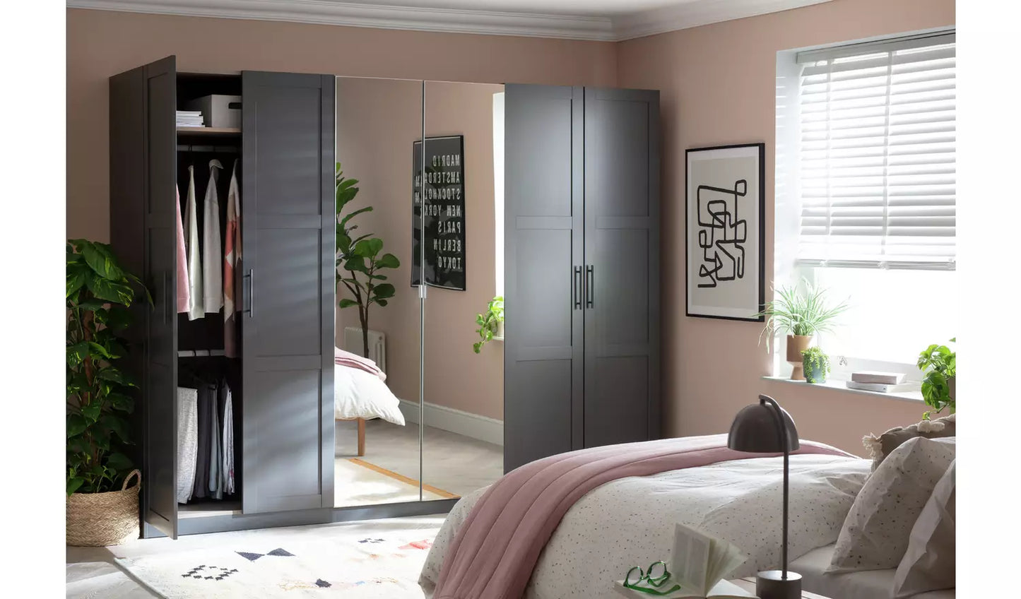 Habitat Munich Panelled 6 Door Mirror Wardrobe - Anthracite