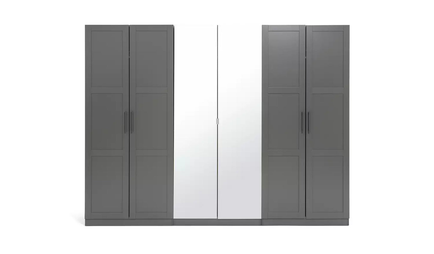 Habitat Munich Panelled 6 Door Mirror Wardrobe - Anthracite