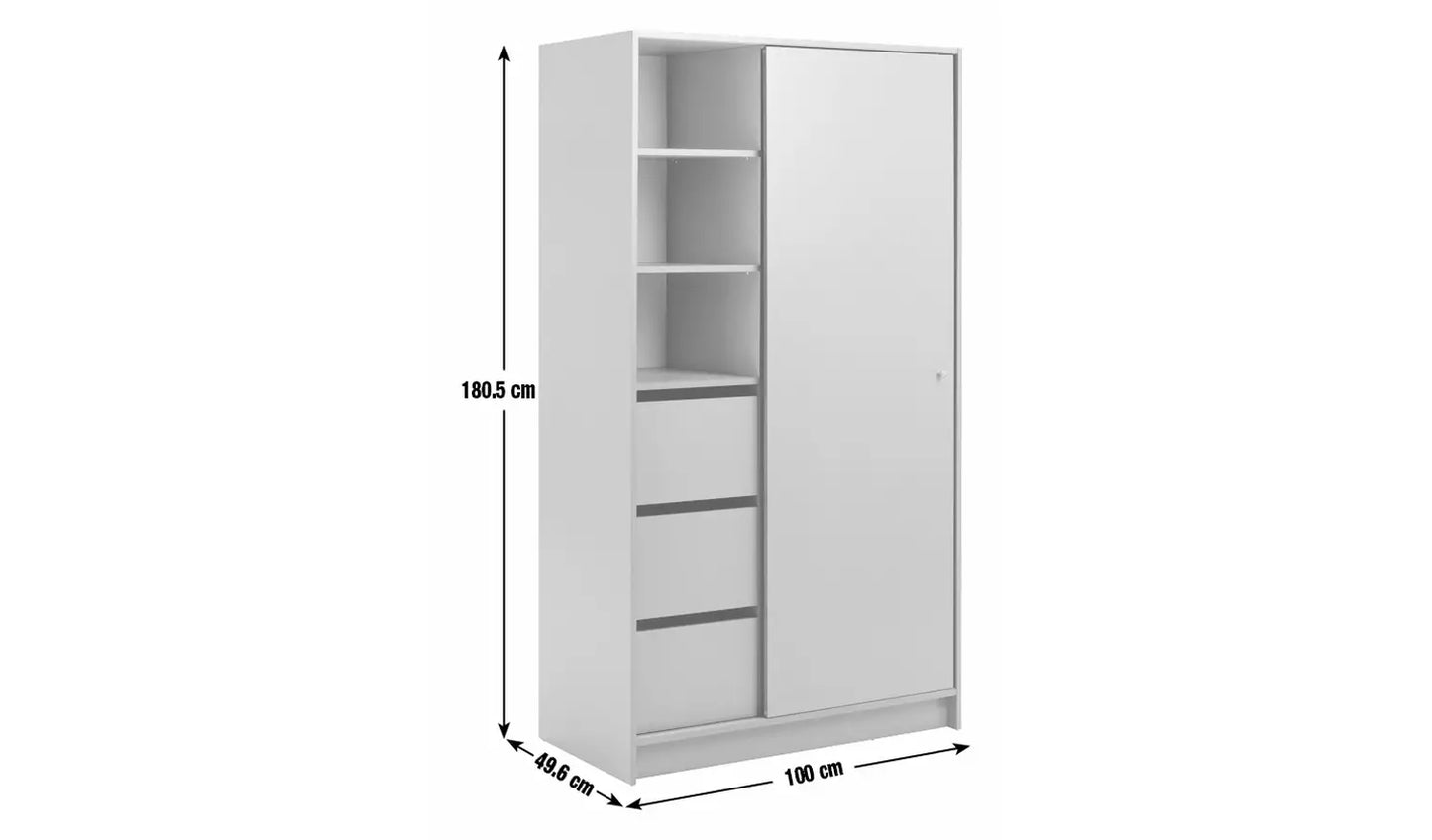 Malibu 1 Door Sliding Wardrobe - White