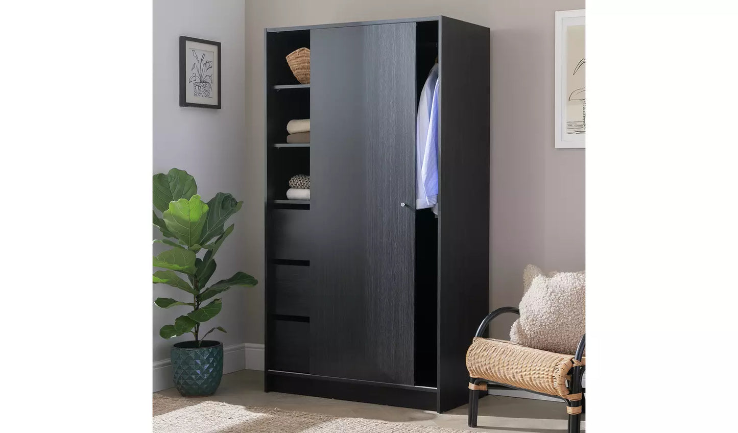 Assembled Malibu 1 Door Sliding Wardrobe - Black
