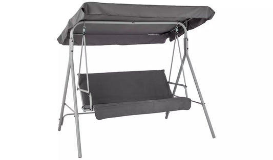 3 Seater Metal Garden Swing Chair - Grey