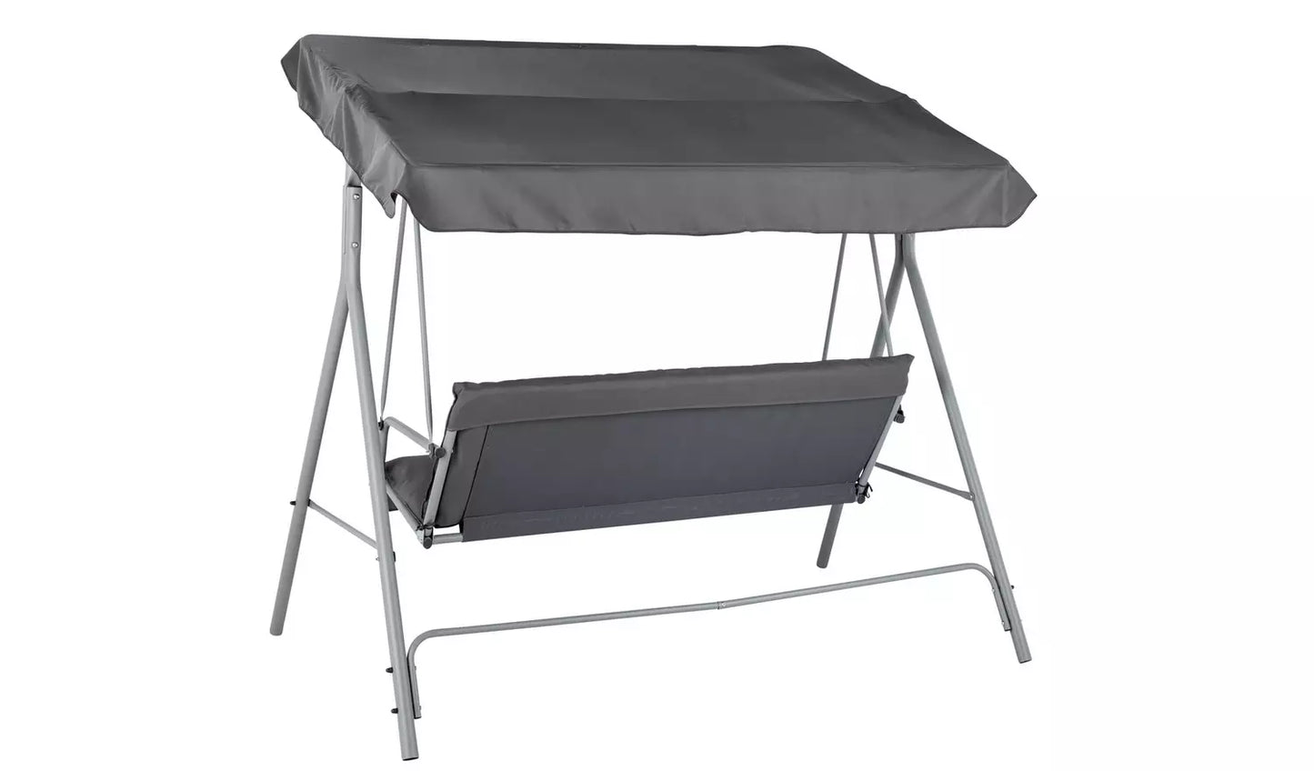 3 Seater Metal Garden Swing Chair - Grey