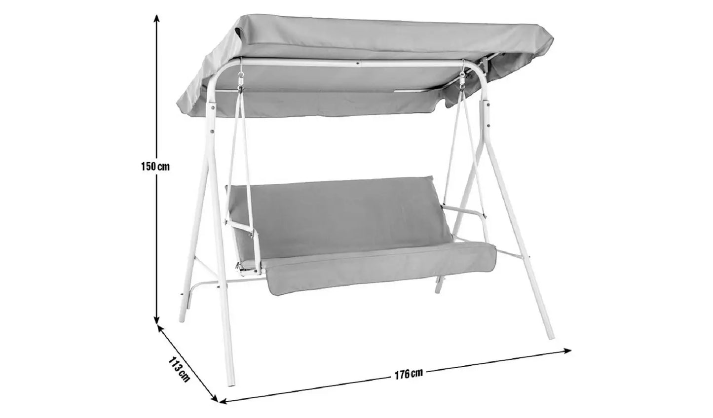 3 Seater Metal Garden Swing Chair - Grey