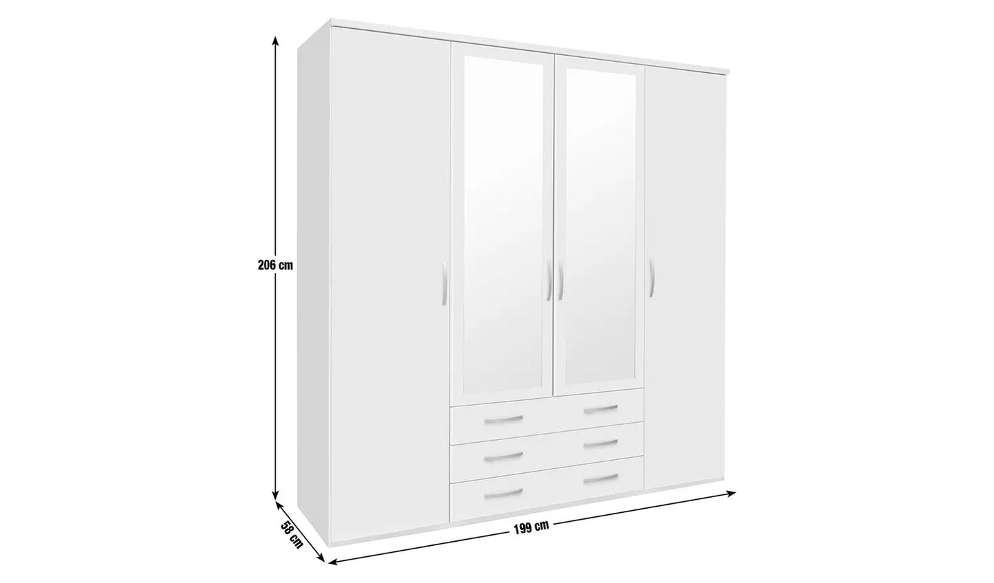 Assembled Hallingford 4 Door 3 Drawer Mirror Wardrobe - White
