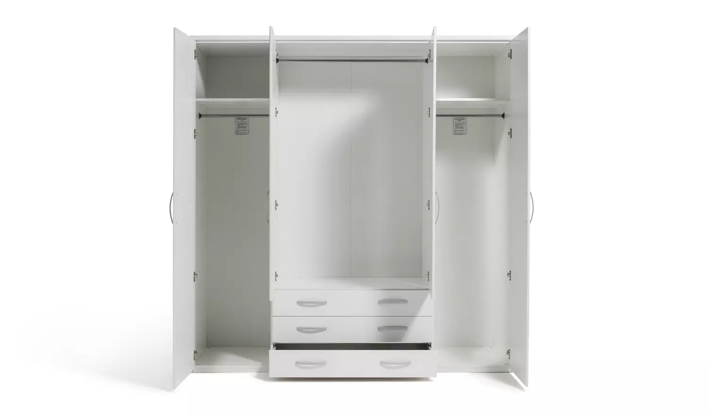 Assembled Hallingford 4 Door 3 Drawer Mirror Wardrobe - White