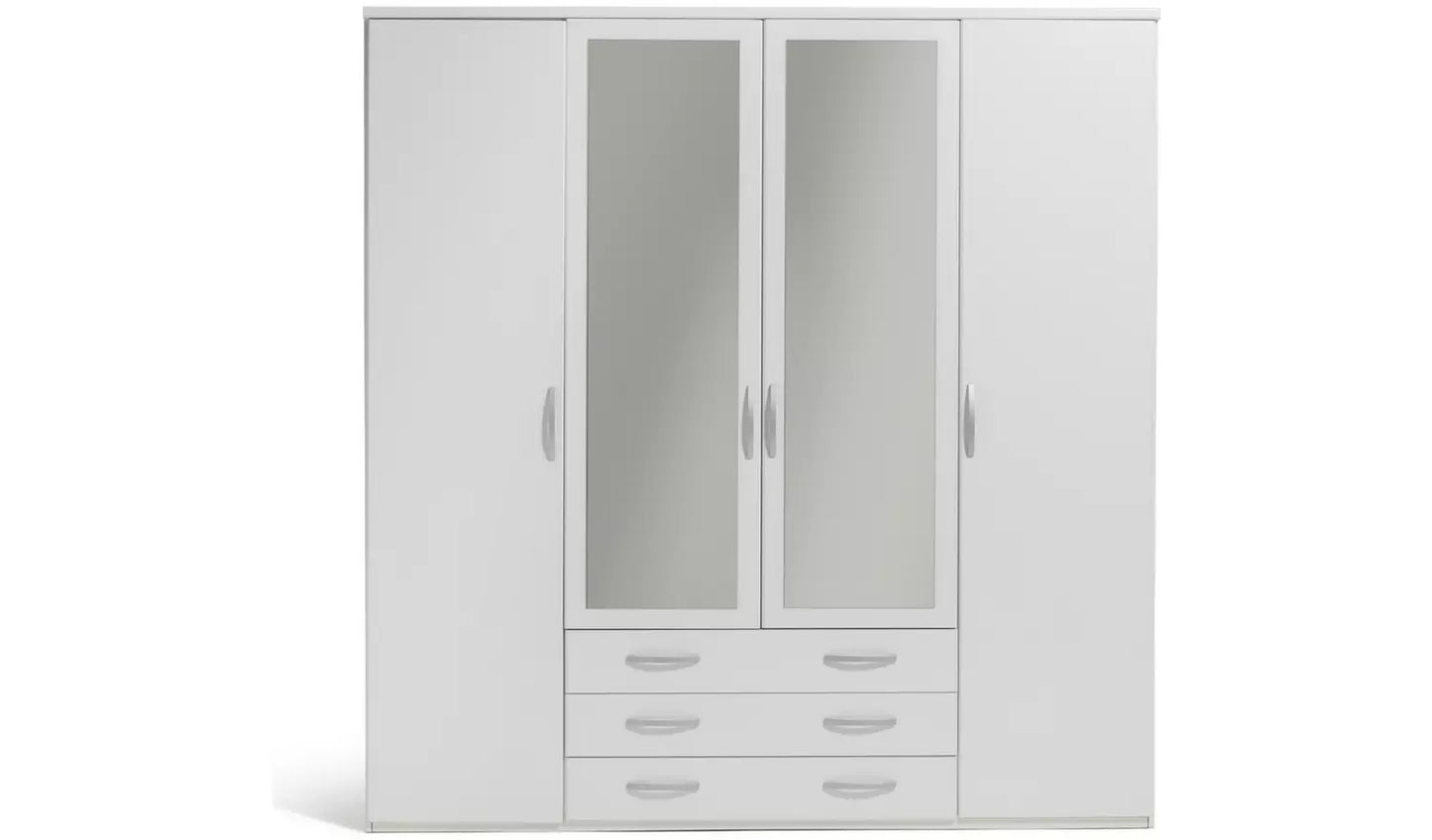 Assembled Hallingford 4 Door 3 Drawer Mirror Wardrobe - White