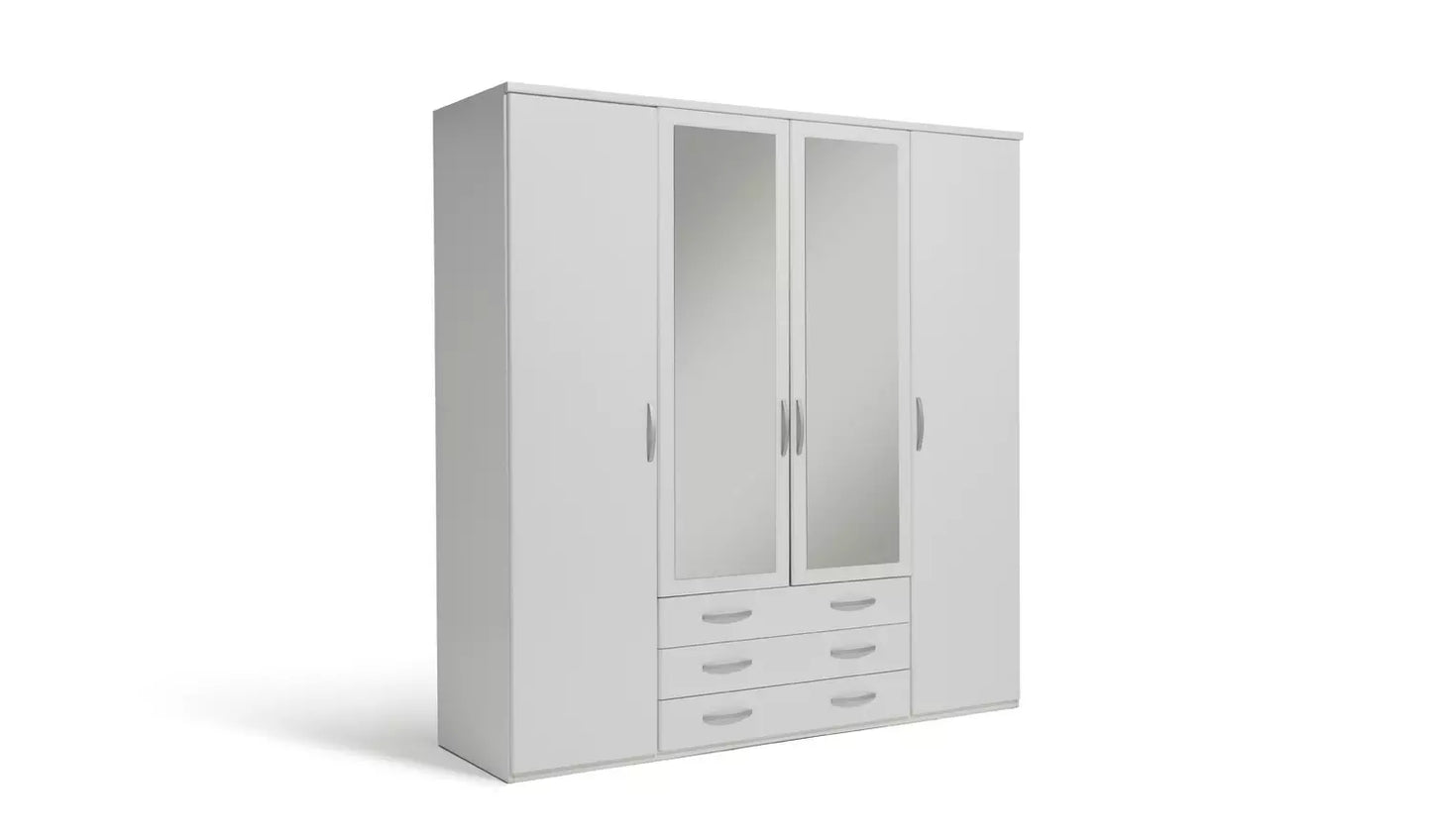 Assembled Hallingford 4 Door 3 Drawer Mirror Wardrobe - White