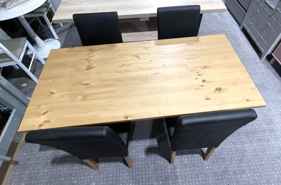 Assembled Solid Wood Dining Table & 4 Black Chairs
