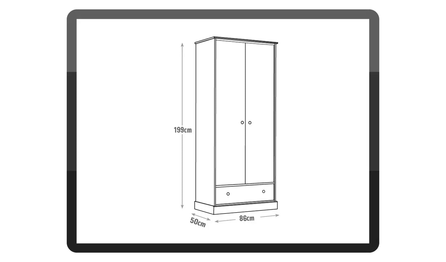 Assembled Kensington 2 Door 1 Drawer Wardrobe - Oak Effect & Ivory