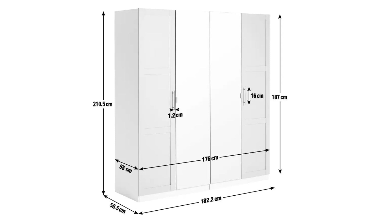 Assembled Munich Panelled 4 Door Mirror Wardrobe - Anthracite