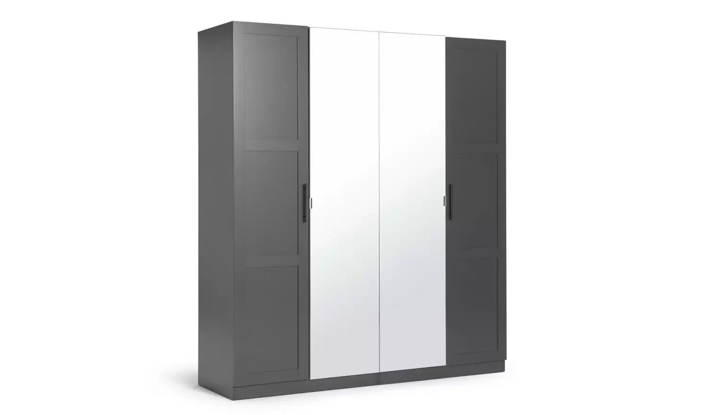 Assembled Habitat Munich Panelled 4 Door Wardrobe - Anthracite