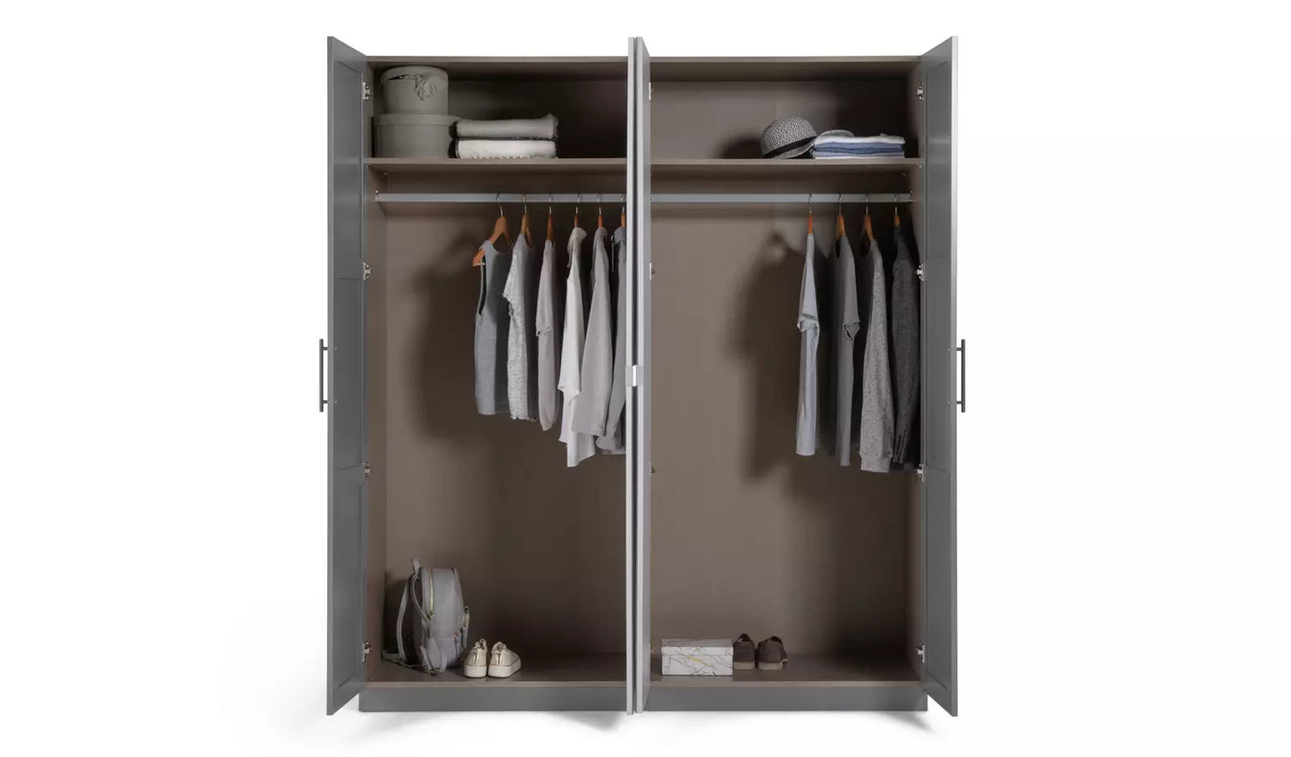Habitat Munich Panelled 4 Door Mirror Wardrobe - Anthracite