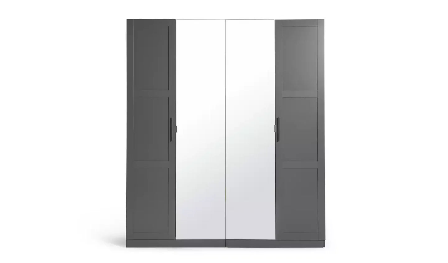 Assembled Habitat Munich Panelled 4 Door Wardrobe - Anthracite