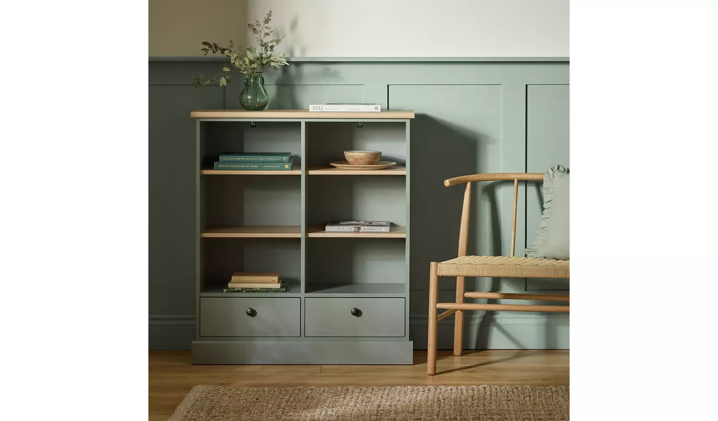 Assembled Winchester 2 Drawer Shelving Unit Bookcase - Green