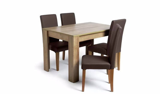 Assembled Miami Oak Dining Table + 4 brown leather chairs